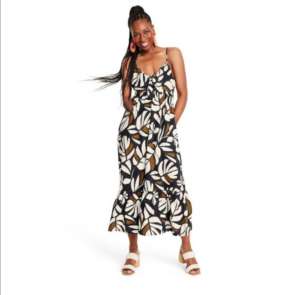 Neutral Botanical Print Tie-Front Midi Dress - Tabitha Brown for Target